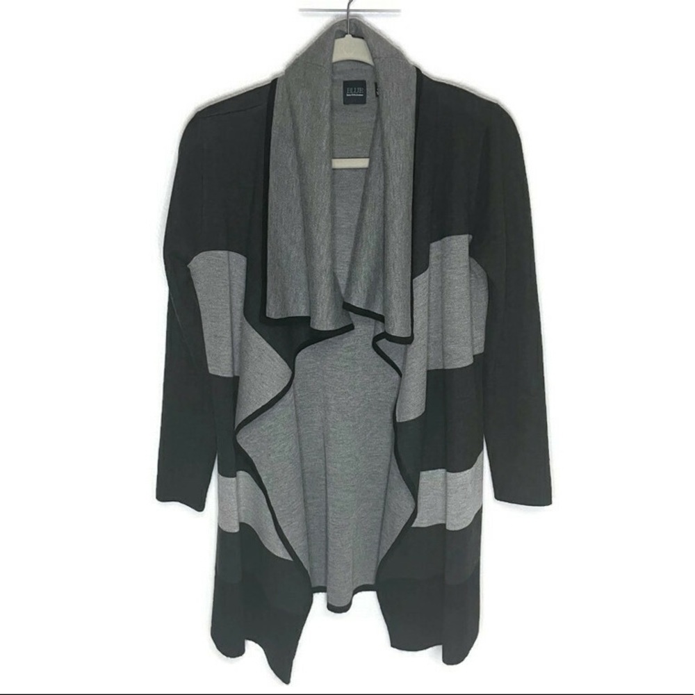 Saks Fifth Avenue Women's Black & Grey Striped Cowl Neck, Cardigan Size Small